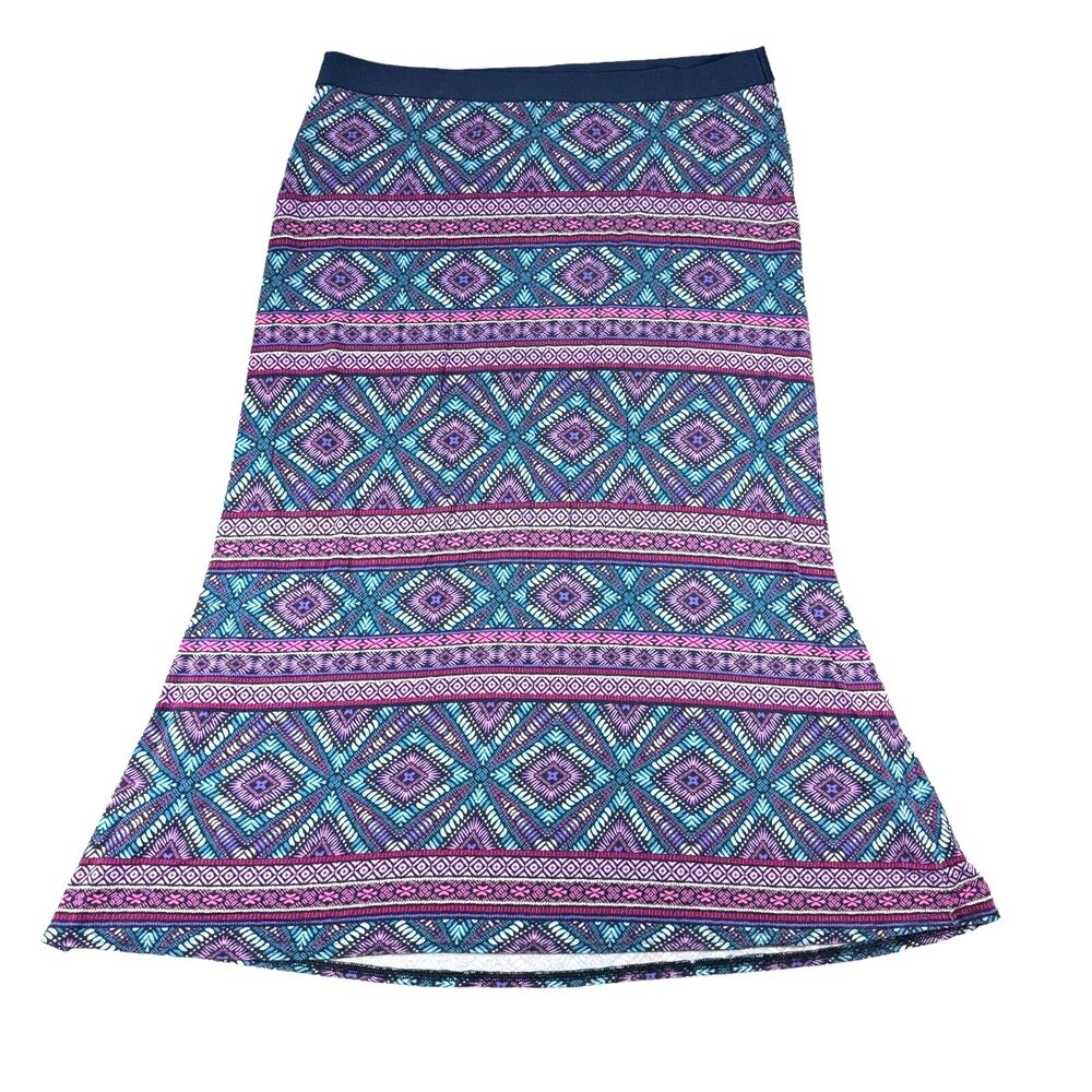 J. Jill Skirt Women's Large Purple Blue Maxi Multi Print Boho Abstract Diamonds